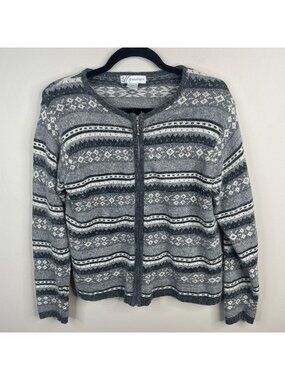 Vintage Sweater Medium Apres Ski Nordic Angora Silk Cardigan Cozy Full Zip Fuzzy